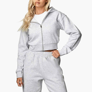 Conjunto de Sudadera con Capucha y Cremallera, Color Gris, Corte Holgado, Estilo Casual, Unisex, para Otoño - Product Image 1