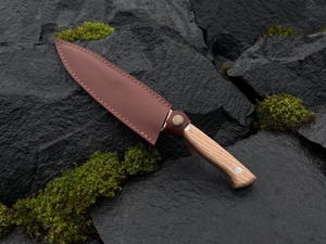 Couteau de chef professionnel à manche en bois de frêne de haute qualité avec lame en acier au carbone pour le camping en cuisine avec une couverture en cuir - Product Image 3
