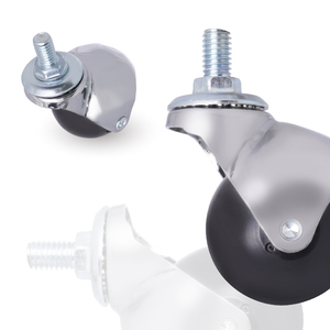 Roulettes pivotantes chromées de 50 mm avec tige filetée 3/8 et roue en PP pour meubles - Product Image 1