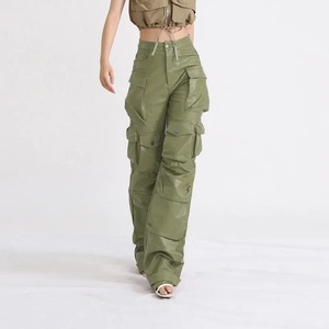 2025 New Fashion Versatile Casual <b>Loose</b> <b>Fitting</b> Multi Pocket Real Leather <b>Trousers</b> Streetwear Clothes - Product Image 3