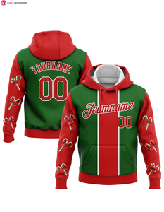 เสื้อฮู้ดกีฬาแบบสวมหัวเสื้อมีฮู้ด3D สีเขียวเคลลี่สีขาว-แดงสำหรับเทศกาลคริสต์มาสปลาคาร์พตกปลา - Product Image 3