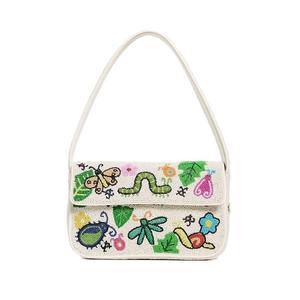Pochette de Soirée Haut de Gamme pour Femme avec Perles de Verre et Motif Floral, Accessoire de Mariage de Créateur, Broderie Artisanale en Coton Faite à la Main - Product Image 1