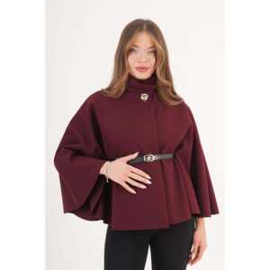 เสื้อคลุมโปโลสีแดงเบอร์กันดีสำหรับผู้หญิง พร้อมเข็มขัดและกระดุมเดี่ยว ขายส่ง - Product Image 6