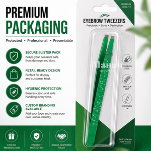 Pinzas para Cejas Verdes de Acero Inoxidable con Punta Inclinada, Herramienta de Belleza para Depilación de Precisión, Agarre Antideslizante - Product Image 6