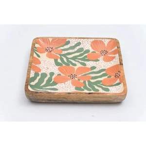 Plateau ovale en bois artisanal, écologique et durable, motif imprimé en émail, poignées latérales, plateau de service décoratif, mariage, Diwali - Product Image 2