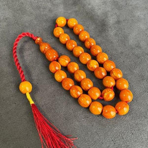 Tesbih en résine jaune de 10 mm, fait main, écologique, peint à la main, 51 perles, chapelet, cadeau musulman, prière d'ange - Couleur ambre jaune - Product Image 6