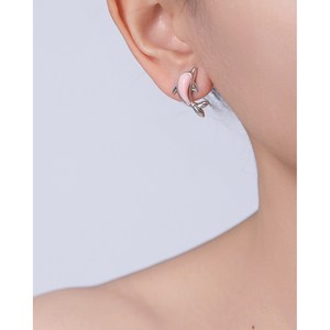 Boucles d'oreilles clous et créoles Dauphin - Laiton plaqué rhodium avec zircon et diamant, style tendance, vintage, religieux, romantique pour soirée - Product Image 2