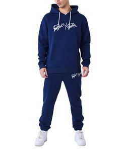 Pull-over à capuche personnalisé 100% coton et pantalon brodé survêtement manches longues épaules tombantes hommes pas cher deux pièces survêtement ensembles - Product Image 1