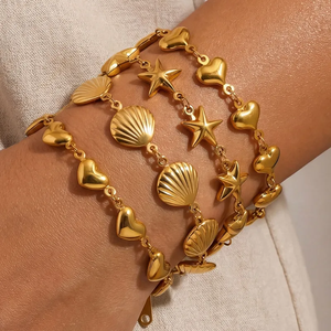 Bracelet plaqué or 18 carats avec étoile de mer creuse en acier inoxydable 304, style océan, cœur, bijoux en acier, design à cinq étoiles - Product Image 5