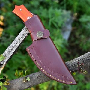 Couteau à dépecer damas couteau de chasse de survie avec gaine en cuir Style Cowboy supporté par OEM pour la chasse Camping manche rouge - Product Image 3