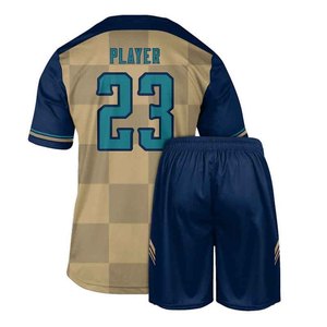 Conjunto de Uniforme de Fútbol Azul Marino para Hombre, Camiseta de Manga Corta con Cuello en V y Pantalones Cortos con Cintura Elástica y Franja Diagonal Dorada, Absorbe la Humedad - Product Image 6