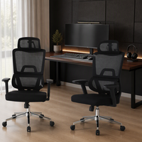 Chaise de bureau ergonomique à dossier haut en maille avec base chromée, appui-tête, soutien lombaire et roulettes pivotantes pour bureau à domicile et bureau de jeu