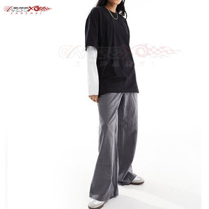 Camiseta de algodón suave para mujer con dobladillo de doble capa y ajuste relajado para una apariencia de calle informal estilo urbano para mujer, camiseta de doble capa - Product Image 4