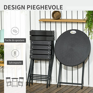 Outsunny-Ensemble de jardin 3 pièces avec 2 chaises pliantes et une table en acier et HDPE, gris foncé - Product Image 4