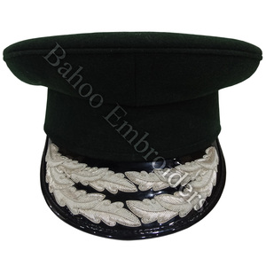 CHECKER BAND OFFICER WOOL <b>HAT</b> WITH DOUBLE ROW WHITE EMBROIDERED VISOR - Product Image 4