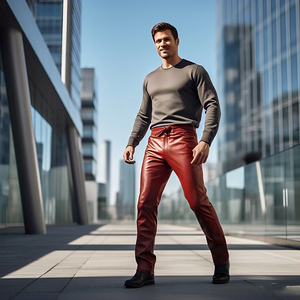 Pantalones de cuero PU de estilo callejero para hombre, pantalones de cuero a la moda con cintura elástica y botones altos, ropa de calle personalizada, pantalones de PU para hombre - Product Image 6