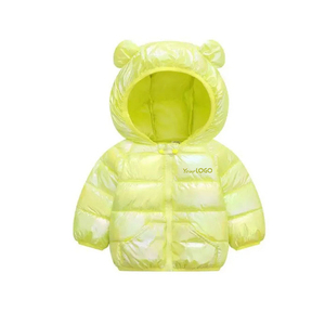 Chaqueta acolchada con capucha amarilla para bebé con orejas de oso, abrigo de invierno cálido con logotipo personalizado para niños pequeños y bebés - Product Image 1