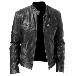 Chaquetas de Invierno de Cuero para Hombre, Cuello Alto, Estilo Motociclista, Forro Polar, Corte Holgado, Cuero PU, Frente de Lona, Logotipo Personalizado, Alta Calidad, Secado Rápido - Product Image 4