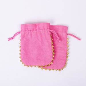 Sac de cadeau indien fait à la main de luxe rose coton avec cordon bijoux organisateur pochette écologique avec Logo personnalisé vente en gros - Product Image 2