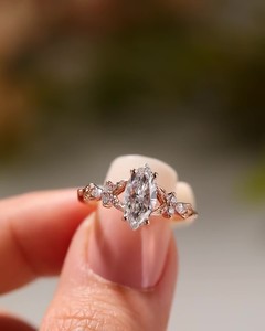12x6mm Marquise Cut Moissanite Engagement Ring | Side Accent <b>Stones</b> | Gold Silver Bridal Wedding Fine Jewelry OEM - Product Image 3
