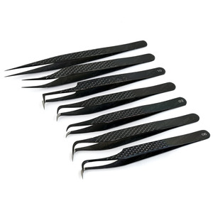 Venta caliente punta de fibra extensión de pestañas gancho extremo híbrido pinzas de pestañas rectas puntiagudas pinzas de pestañas Color negro Acero inoxidable - Product Image 5