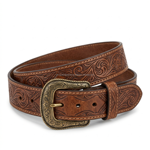 Cinturón Western de Cuero Genuino Grabado Vintage Premium al por Mayor para Hombre con Hebilla Clásica de Latón - Fabricante de Cinturones de Cuero - Product Image 2
