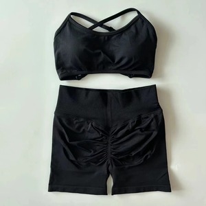 Women's 2-Piece Seamless Yoga Set Solid Pattern Scrunch Butt Legging and Halter Sports Bra Workout Gym Suit in XXL XS Sizes - Product Image 5