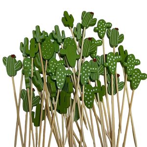 100 Uds palillos de bambú hechos a mano de 5 pulgadas palillos de cóctel estampado de Cactus palitos de madera de papel desechables bodas fiestas restaurantes - Product Image 3