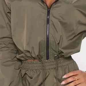 Custom Logo Women Tracksuit 2 Piece Outfits Windbreaker Lightweight Full <b>Zip</b> Crop Hoodie <b>Jogger</b> Set - Product Image 6