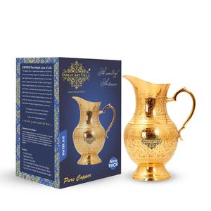 IndianArtVilla Jarra de diseño tradicional en relieve de latón puro-1050 ML para almacenamiento y bebida - Product Image 5