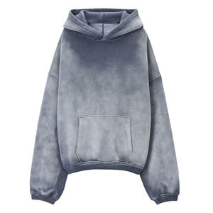 Sweat à capuche pour hommes à manches longues surdimensionné avec perles et strass vintage délavé à la mode OEM - Product Image 2