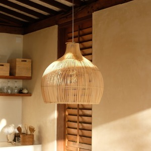 French-Style LED <b>Light</b> Fixture <b>Pendant</b> Vietnamese Woven <b>Rattan</b> Lampshade Hanging Shade Modern Traditional for Living Room - Product Image 2