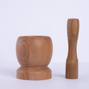 Grand mortier et pilon en bois de hêtre de 20 cm - Broyeur d'épices et de herbes en bois massif naturel - Outil de cuisine écologique - Product Image 1