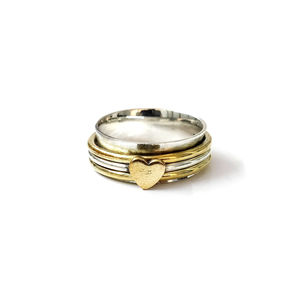 Two Tone <b>Spinner</b> <b>Ring</b> 8.5 Gram Fashionable Bohemian Style 18K Gold and Rose Gold Plated Inlay Free Size Christian Gift - Product Image 1