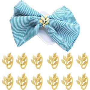 Gold Plated Leaf Design Napkin Ring for Weddings Parties Hot <b>Summer</b> Color Stacked Metal Napkin Ring for Dining Table <b>Decor</b> - Product Image 1