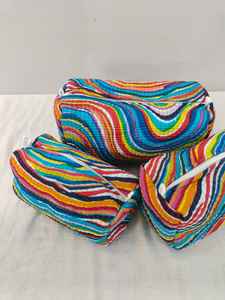 Ensemble de 3 trousses de maquillage en coton matelassé à imprimé floral avec fermeture éclair - Léger pour les voyages, organiseur, tailles petite/moyenne/grande - Product Image 3