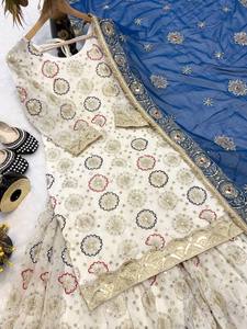 Nouvel ensemble Sharara et Dupatta pour fête, en micro-coton, infroissable, séchage rapide, réversible, longueur genou, design indien pakistanais pour femmes - Product Image 4