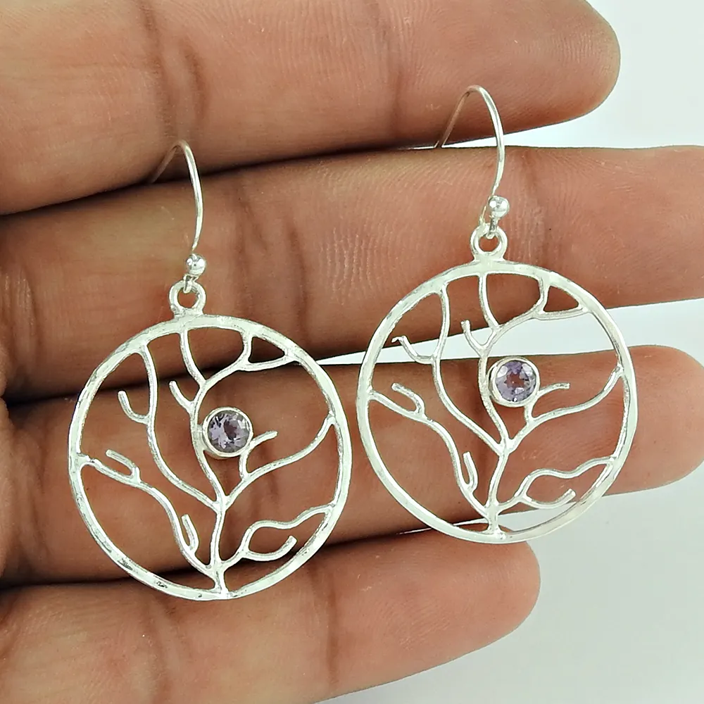 Árbol DE LA VIDA mujer pendiente 925 plata esterlina amatista piedras preciosas pendientes hechos a mano fabricante de joyas al por mayor