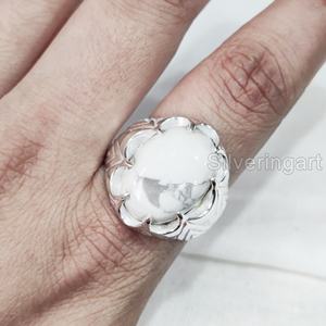 Vente en gros de bagues pour hommes, pierres précieuses naturelles en howlite, toutes tailles, bijoux ottomans faits à la main, bagues en argent sterling 925 - Product Image 3