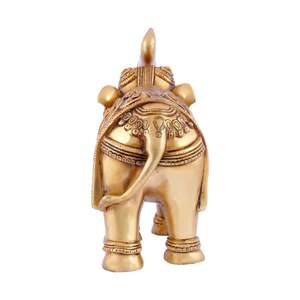 รูปปั้นช้างทองเหลือง ดีไซน์เฉพาะตัว ขนาดกลาง สำหรับตกแต่งบ้าน ของประดับตกแต่ง สีเหลืองโบราณ (สีทอง, 7.4 กก.) - Product Image 4