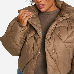 Nouvelle Veste Courte Matelassée Femme Hiver 2025 Coupe Cintrée Bicolore Col à Capuche Respirante Imperméable Écologique Tricotée Grandes Tailles - Product Image 3