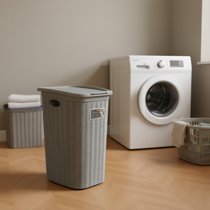 Cesto de Ropa ELEGANCE de 36 Litros, Plástico, Diseño Mimbre Gris Piedra, por Stefanplast - Product Image 3