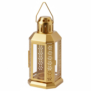 Lanterne en verre et fer finition cuivre de luxe, porte-bougie décoratif pour l'intérieur et l'extérieur, maison, jardin, centre de table de mariage au meilleur prix - Product Image 2