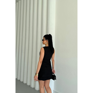 Conjunto de Chaleco y Falda Corta de Lino Jacquard para Mujer, Color Negro - Product Image 3