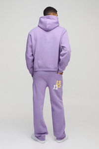 Conjunto Deportivo Unisex Morado Extra Grande con Capucha de Esqueleto, Estilo Urbano, Estampado Desgastado Personalizado, Algodón Grueso y Pesado - Product Image 6