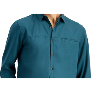 Camicia da uomo INC Toby in popeline 100% cotone, tessuto a quadri, con bottoni, colletto alla coreana, traspirante, blu, taglia XL - Product Image 2