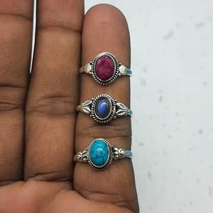 Bague de mariage artisanale en argent 925 rubis naturel Turquoise pierres précieuses diamant perle lunette principale réglage cadeau d'anniversaire pour femme - Product Image 1