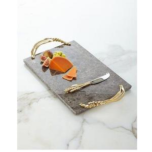 Elegante bandeja de servicio real de mármol con forma de rectángulo de varios colores con asas de Metal bandeja de mármol decorativa decoración del hogar - Product Image 1