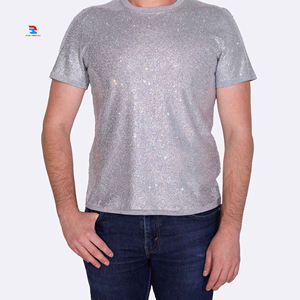 T-shirt d'été pour homme à col rond en tricot avec strass, couleur unie, écologique, polyester/coton, séchage rapide, respirant, haute qualité - Product Image 1