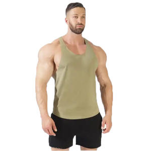 เสื้อกล้ามเล่นยิมสำหรับผู้ชายเสื้อกล้ามคอตตอน100% รับแรงกระแทกสูงดีไซน์ลำลองคอกลมพิมพ์ลายถักสีพื้น - Product Image 1